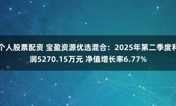 个人股票配资 宝盈资源优选混合：2025年第二季度利润5270.15万元 净值增长率6.77%