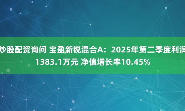 炒股配资询问 宝盈新锐混合A：2025年第二季度利润1383.1万元 净值增长率10.45%
